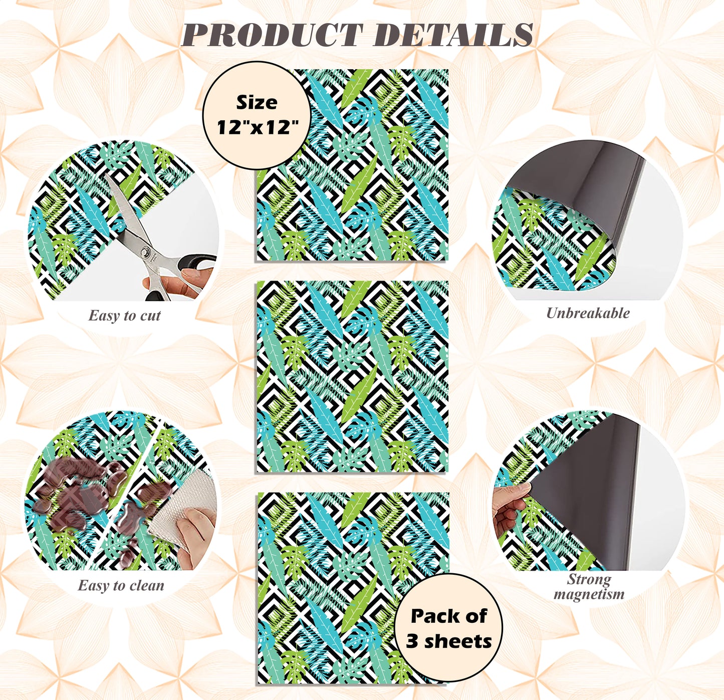 Deluxe School Locker Magnetic Wallpaper (Full sheet Magnetic) - Full Cover Standard Half Lockers - Trimmable, Easy Install, Remove & Reuse - Pack of 12 Sheets - (Tropical Leaves & Geometric vr47)