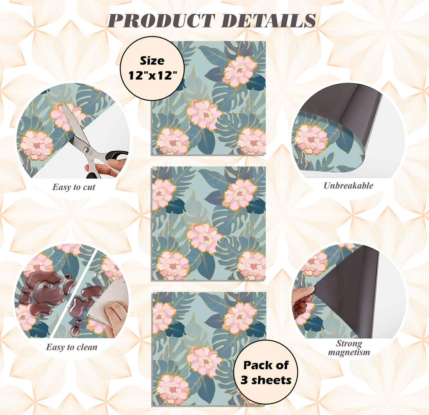 Deluxe School Locker Magnetic Wallpaper (Full sheet Magnetic) - Full Cover Standard Half Lockers - Trimmable, Easy Install, Remove & Reuse - Pack of 12 Sheets - (Tropical Leaves & Flowers vr34)