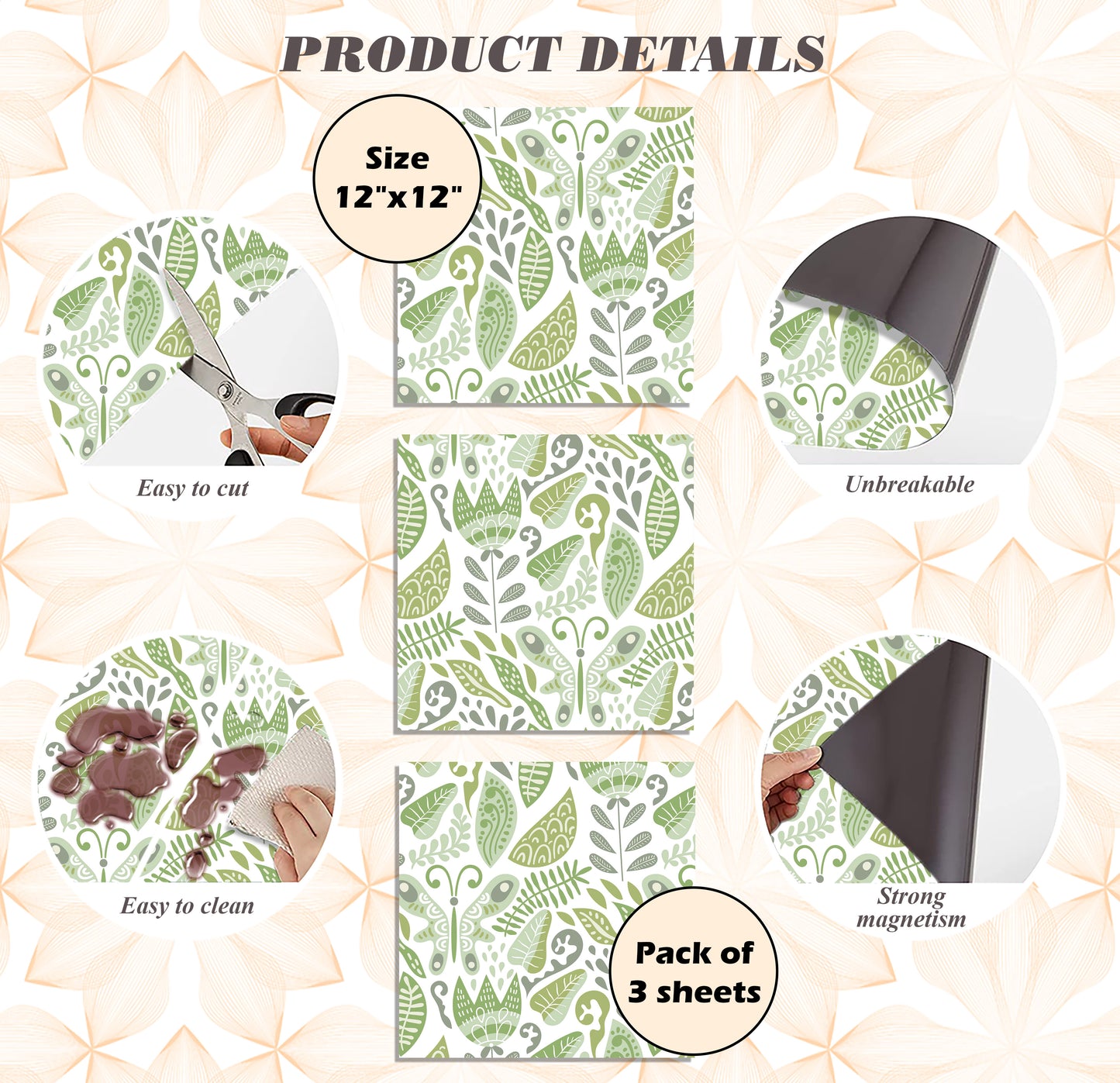 PELICAN INDUSTRIAL Deluxe School Locker Magnetic Wallpaper (Full Sheet Magnetic) - Full Cover Standard Half Lockers Pack of 12 Sheets - (Green Leaves vr44)
