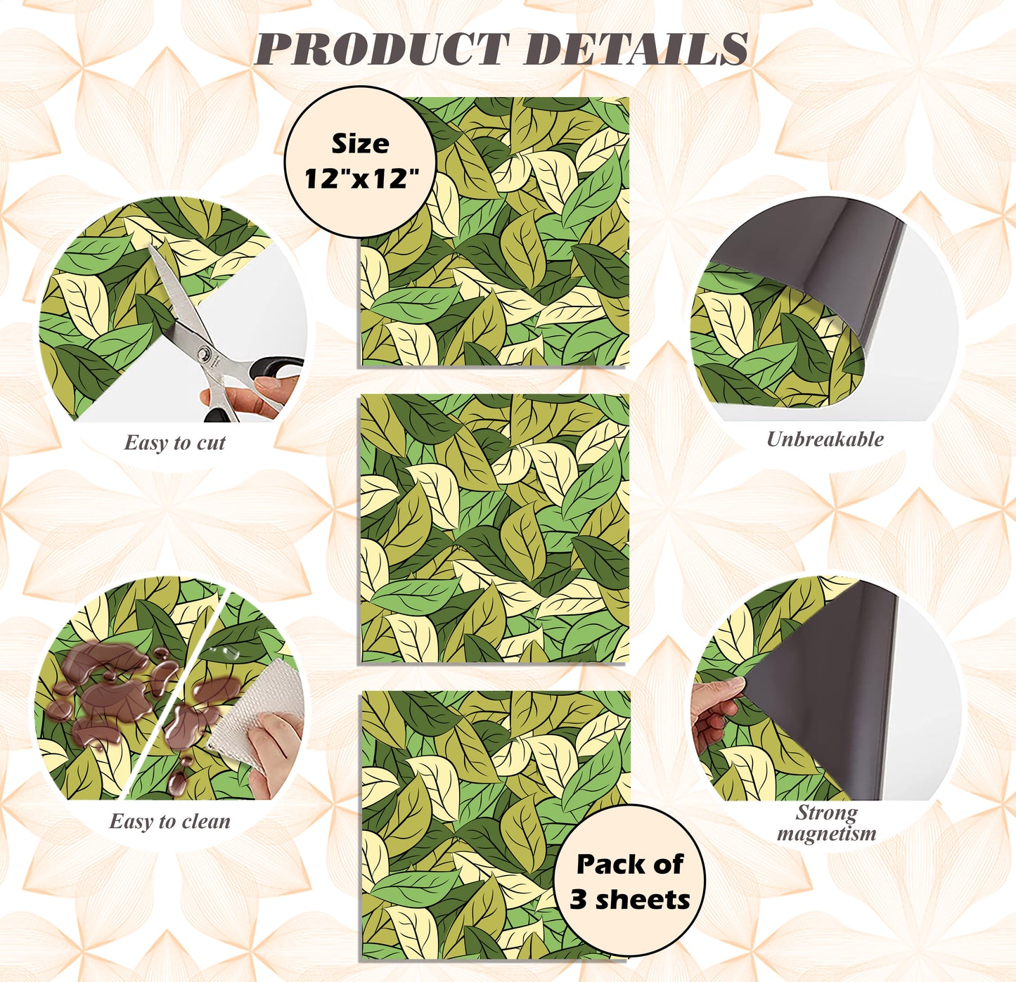 PELICAN INDUSTRIAL Deluxe School Locker Magnetic Wallpaper (Full Sheet Magnetic) - Full Cover Standard Half Lockers - Trimmable, Easy Install, Remove & Reuse - Pack of 12 Sheets - (Green Leaves vr51)
