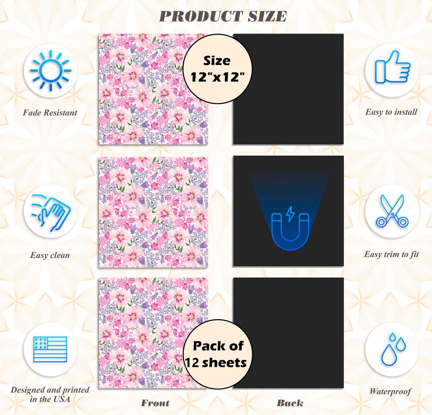 School Locker Magnetic Wallpaper - Pack of 12 Sheets - (Flowers vg07)