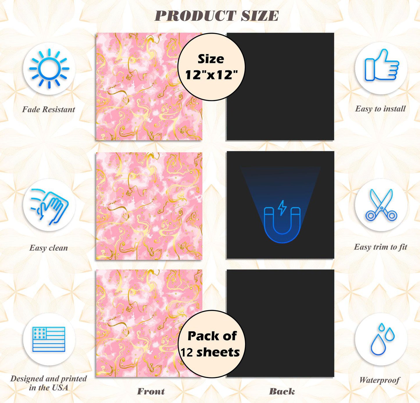 Deluxe School Locker Magnetic Wallpaper (Full sheet Magnetic) - Full Cover Standard Half Lockers - Trimmable, Easy Install, Remove & Reuse - Pack of 12 Sheets - (Marble) (vg 030)