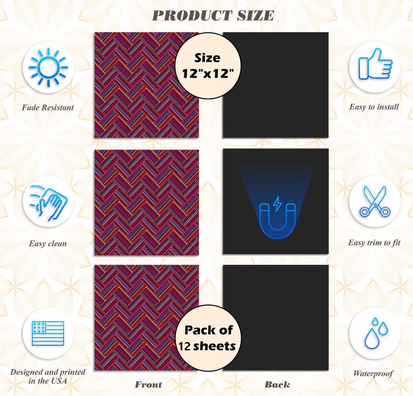 Deluxe School Locker Magnetic Wallpaper (Full sheet Magnetic) - Full Cover Standard Half Lockers - Trimmable, Easy Install, Remove & Reuse - Pack of 12 Sheets - Geometric (vg 020)