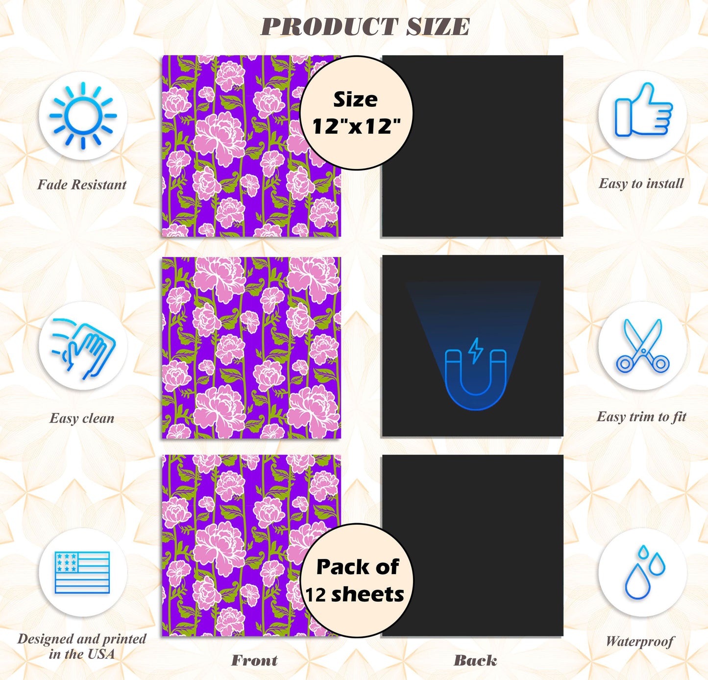 School Locker Magnetic Wallpaper - Pack of 12 Sheets - (Flowers) (vg 016)