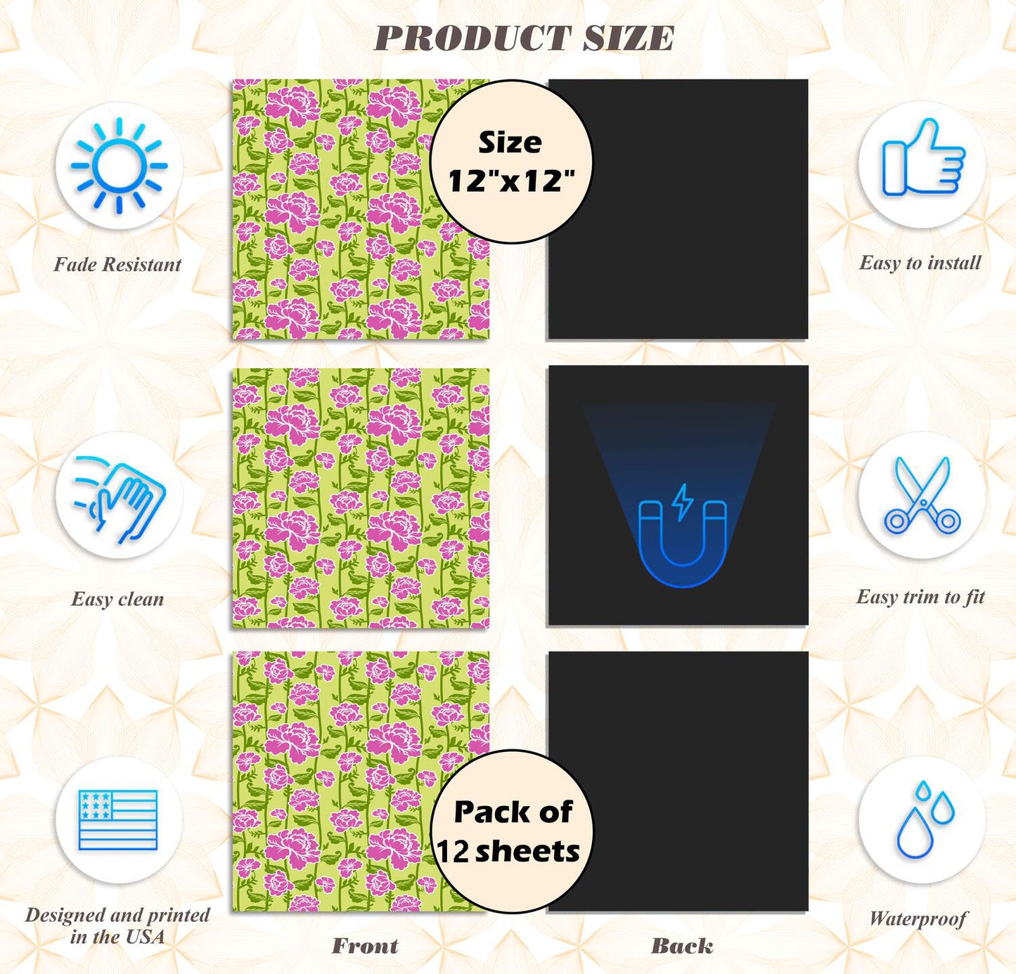 Magnetic Locker Wallpaper - Pack of 3 Sheets - (Flowers) (vg 015)
