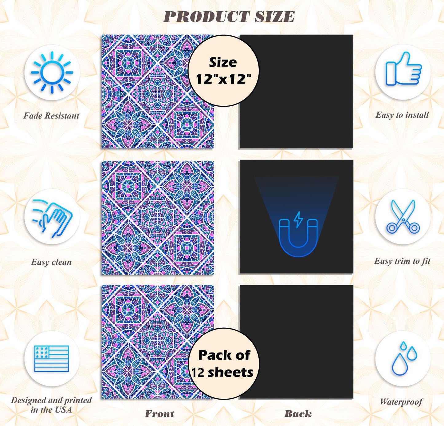 Deluxe School Locker Magnetic Wallpaper (Full sheet Magnetic) - Full Cover Standard Half Lockers - Trimmable, Easy Install, Remove & Reuse - Pack of 12 Sheets - Geometric (vg 023)