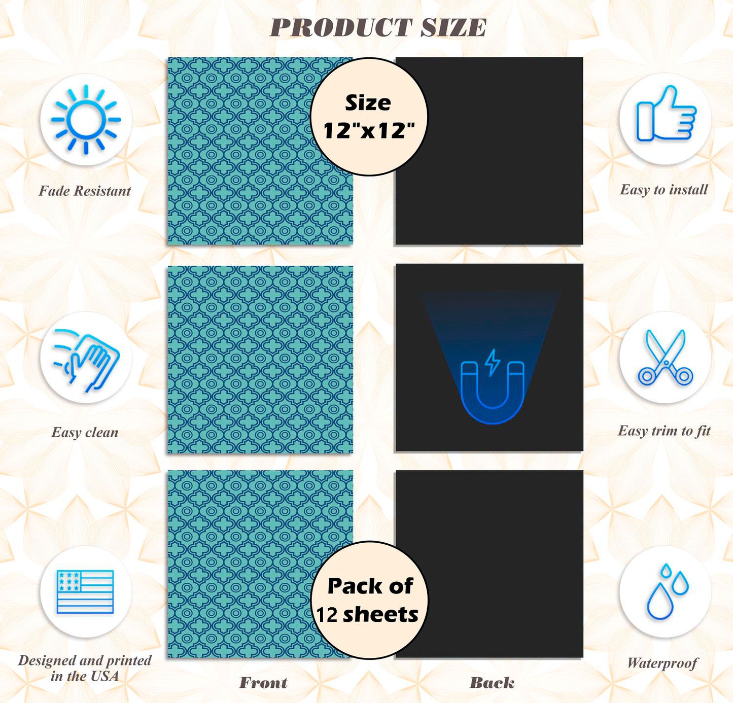 School Locker Magnetic Wallpaper - Pack of 12 Sheets - Geometric (vg 011)