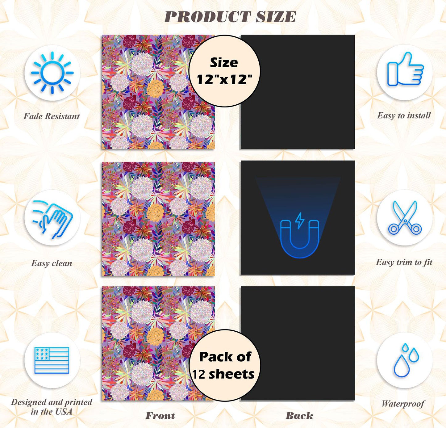 Deluxe School Locker Magnetic Wallpaper Full Cover Standard Half Lockers Pack of 12 Sheets - (Flowers) (vg 029)