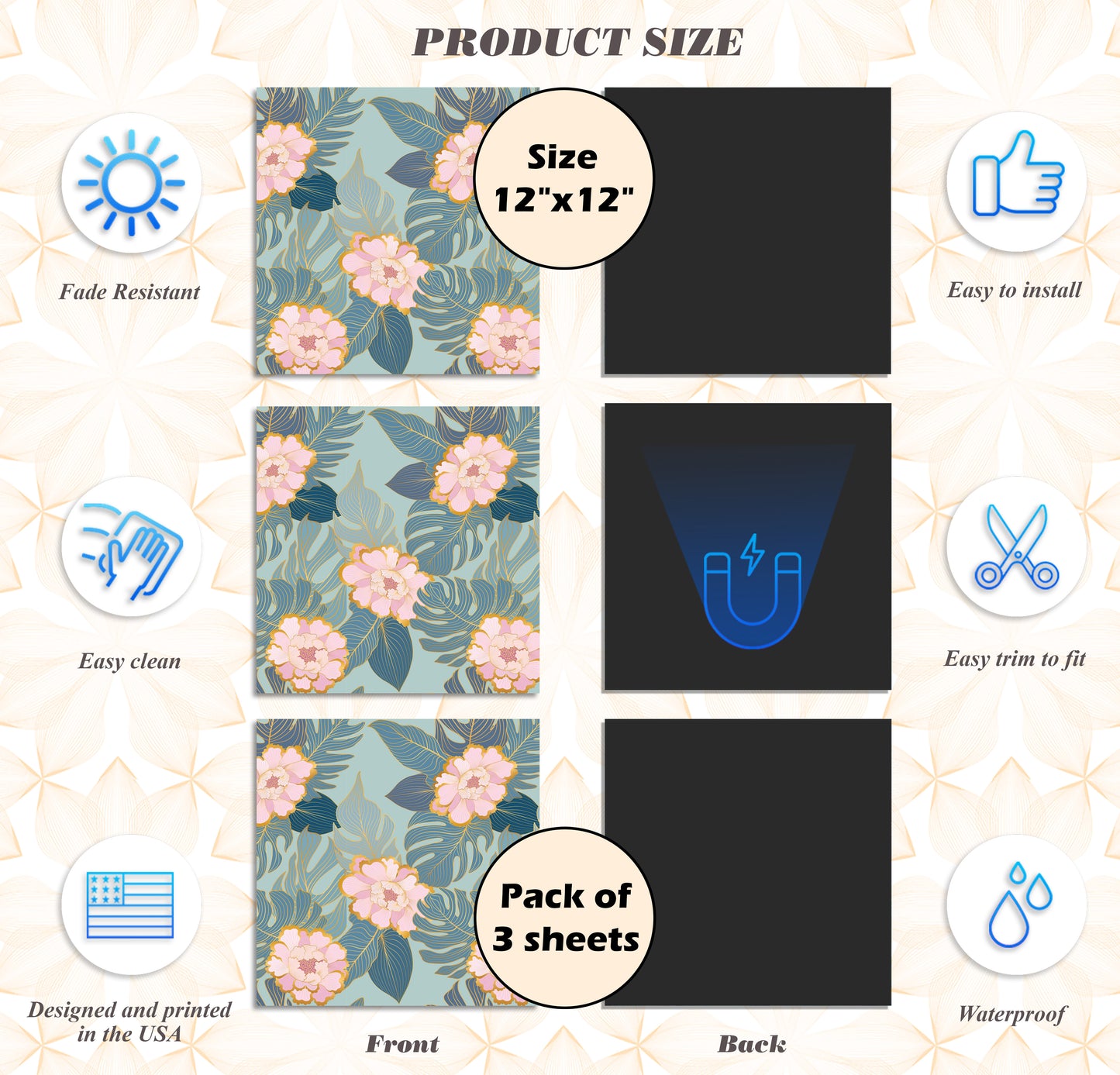 Deluxe School Locker Magnetic Wallpaper (Full sheet Magnetic) - Full Cover Standard Half Lockers - Trimmable, Easy Install, Remove & Reuse - Pack of 12 Sheets - (Tropical Leaves & Flowers vr34)