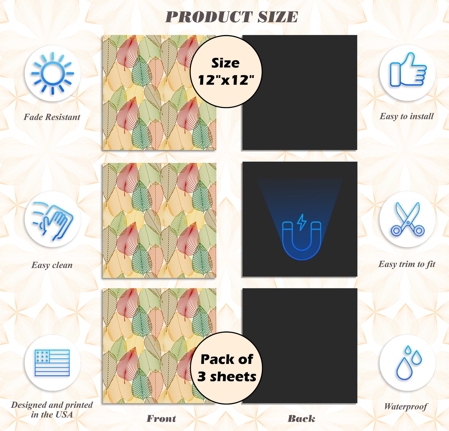 PELICAN INDUSTRIAL Deluxe School Locker Magnetic Wallpaper (Full Sheet Magnetic) - Full Cover Standard Half Lockers Pack of 12 Sheets - (Leaves vr38)