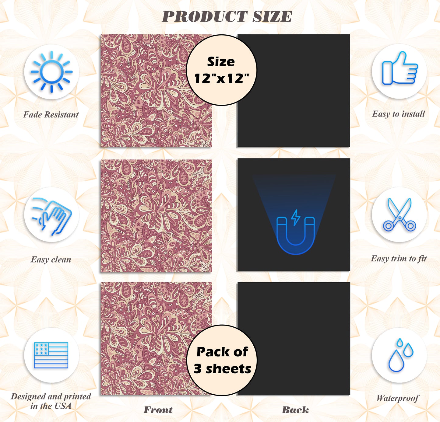 PELICAN INDUSTRIAL Deluxe School Locker Magnetic Wallpaper (Full Sheet Magnetic) - Full Cover Standard Half Lockers Pack of 12 Sheets - (Floral vr29)