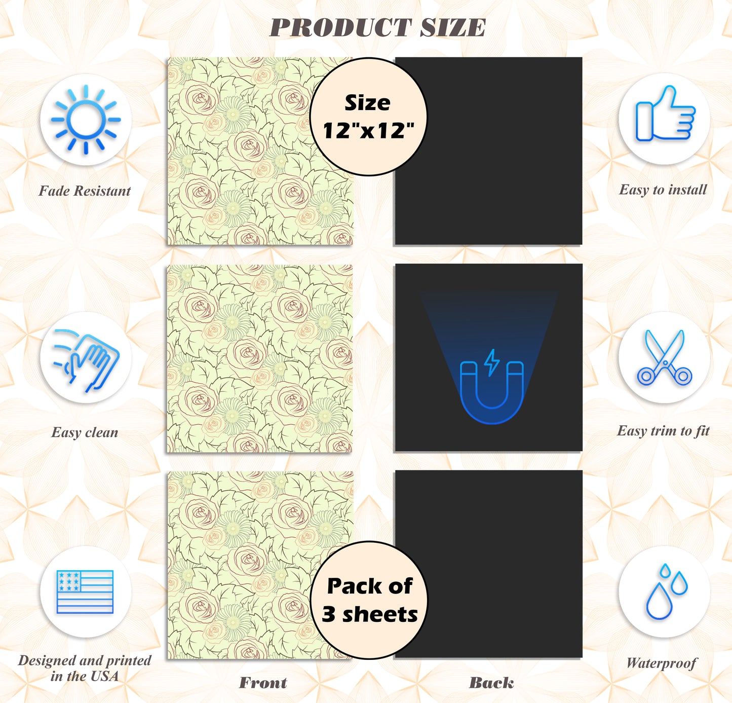 PELICAN INDUSTRIAL Deluxe School Locker Magnetic Wallpaper (Full Sheet Magnetic) - Full Cover Standard Half Lockers Pack of 12 Sheets - (Flowers vr69)