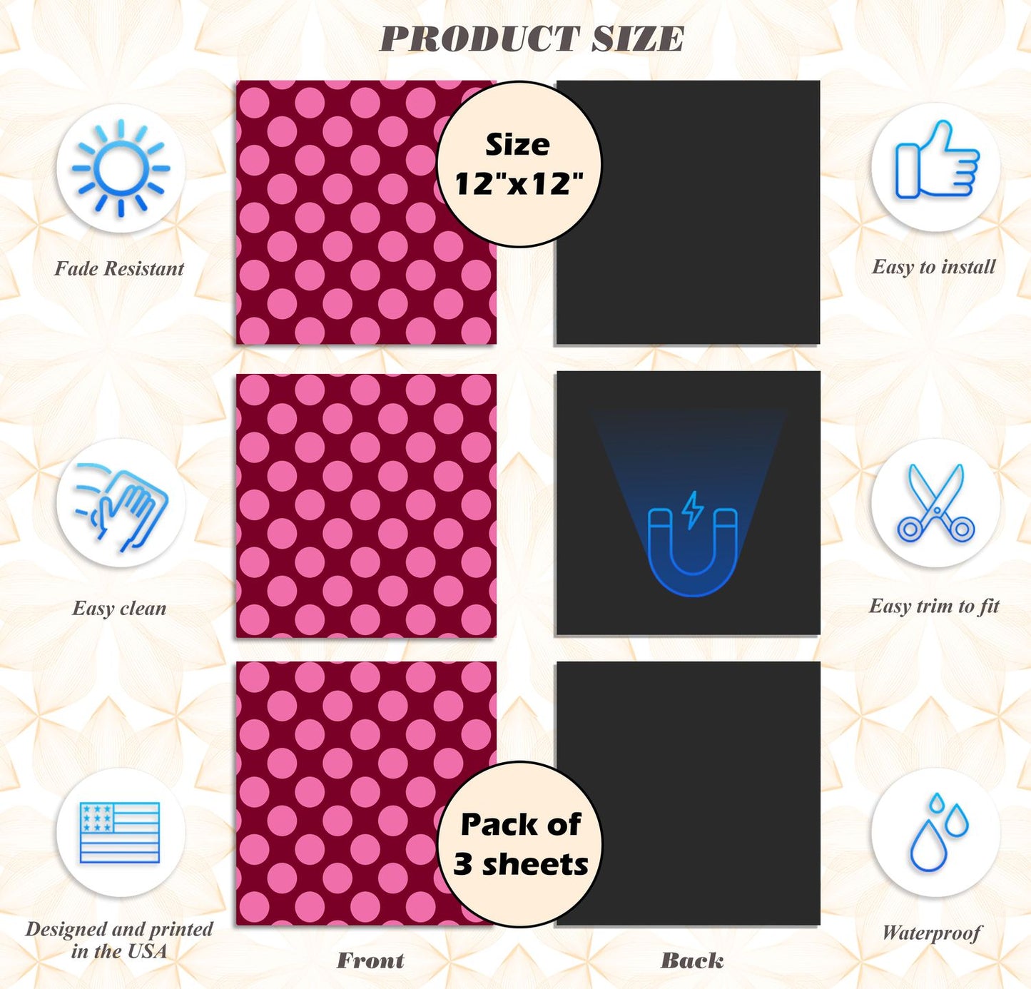 Magnetic Locker Wallpaper - Pack of 3 Sheets - Polka Dot (vg 006)