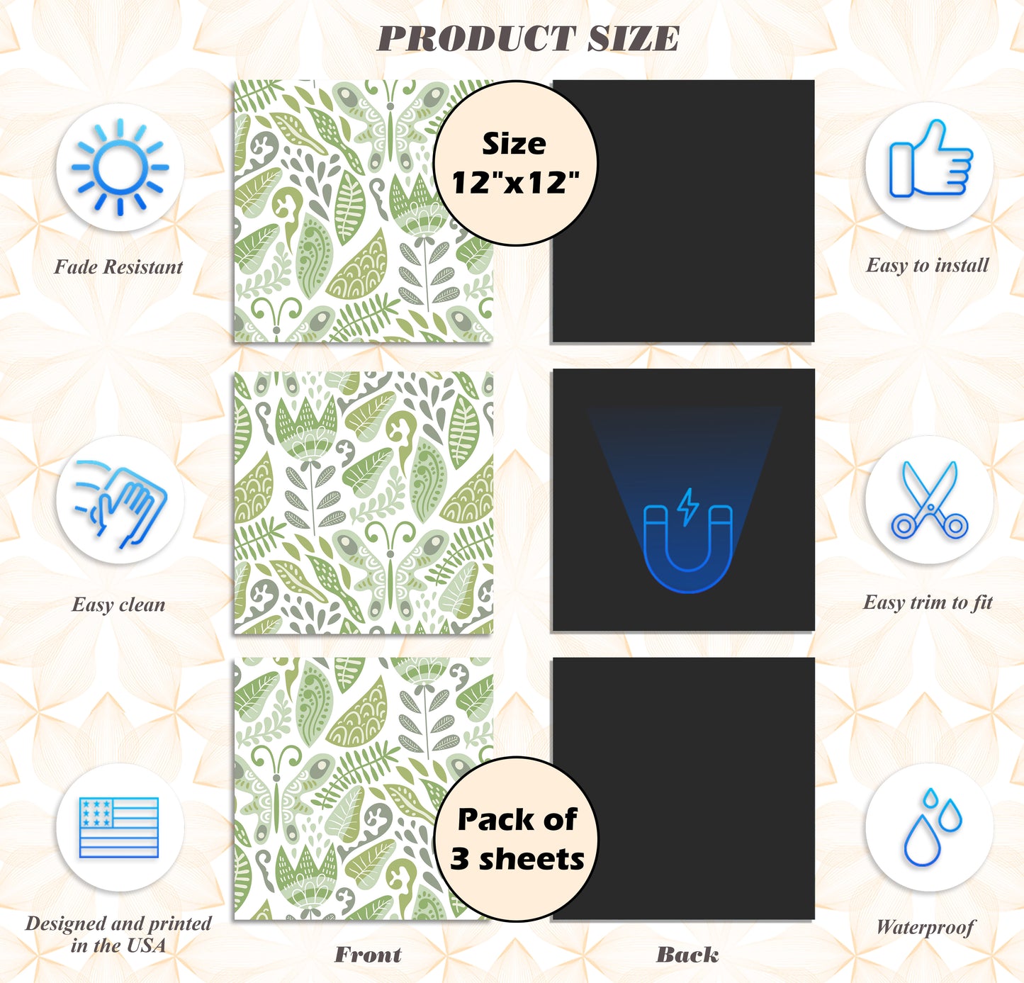 PELICAN INDUSTRIAL Deluxe School Locker Magnetic Wallpaper (Full Sheet Magnetic) - Full Cover Standard Half Lockers Pack of 12 Sheets - (Green Leaves vr44)