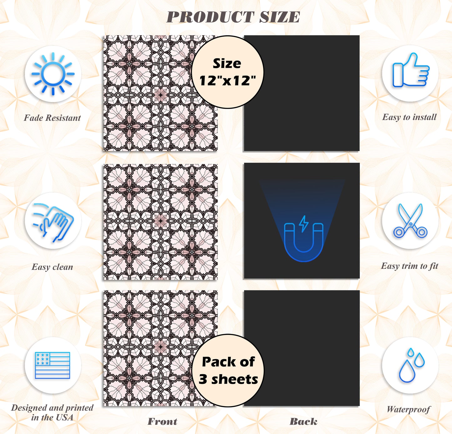 PELICAN INDUSTRIAL Deluxe School Locker Magnetic Wallpaper (Full Sheet Magnetic) - Full Cover Standard Half Lockers Pack of 12 Sheets - (Geometric vr54)