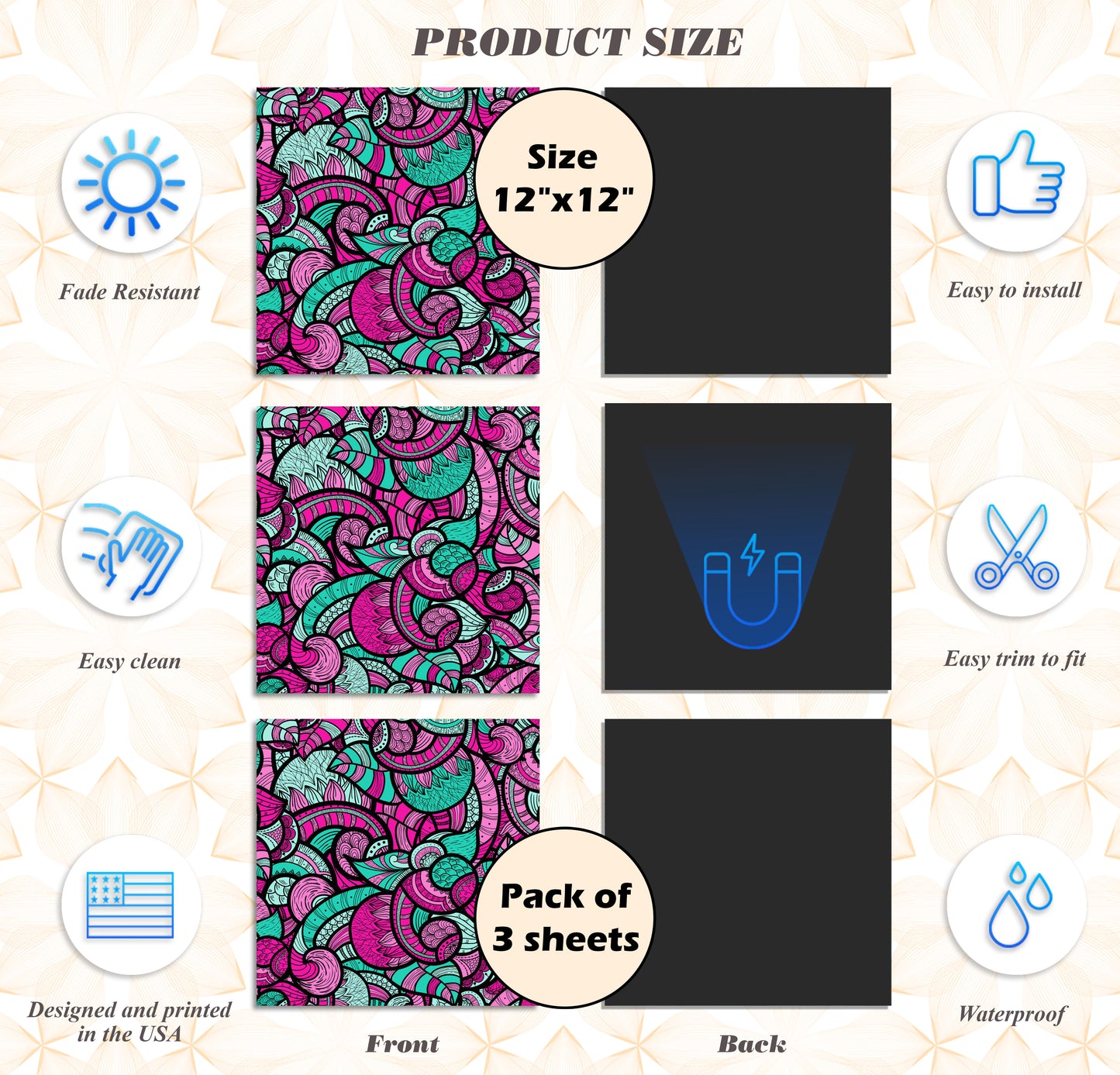 Deluxe School Locker Magnetic Wallpaper (Full sheet Magnetic) - Full Cover Standard Half Lockers - Trimmable, Easy Install, Remove & Reuse - Pack of 12 Sheets - (Bright Floral vr42)