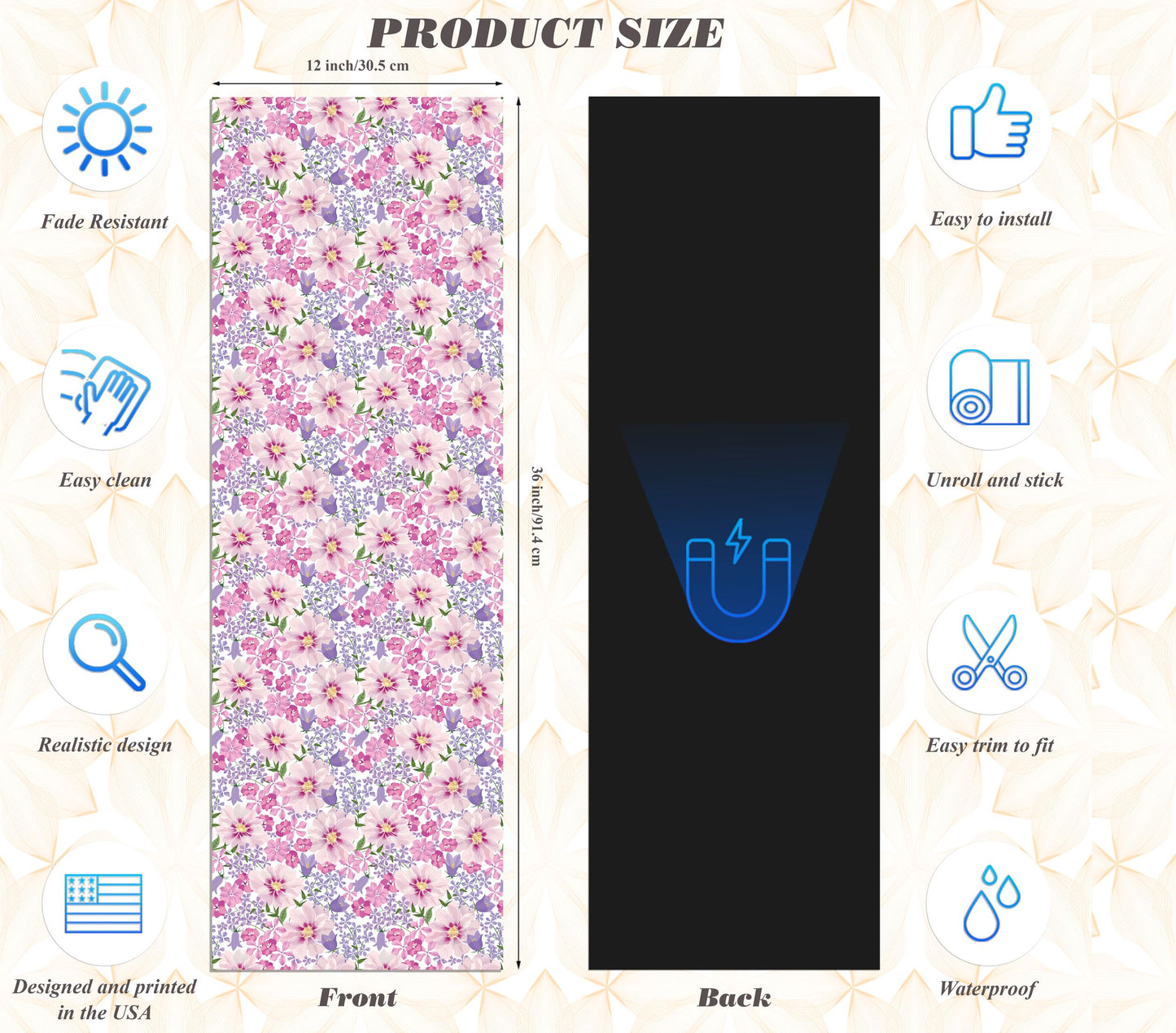 Magnetic Locker Wallpaper - Pack of 2 Rolls - (Flowers vg07)