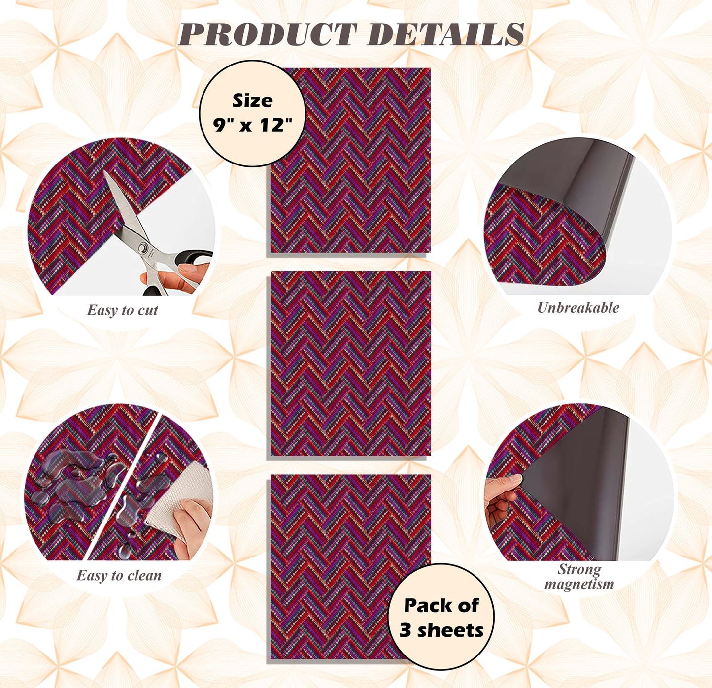 Magnetic Locker Wallpaper (Full sheet Magnetic) - Remove & Reuse Decorative Vinyl - Pack of 3 Sheets (Geometric) (vg 020)