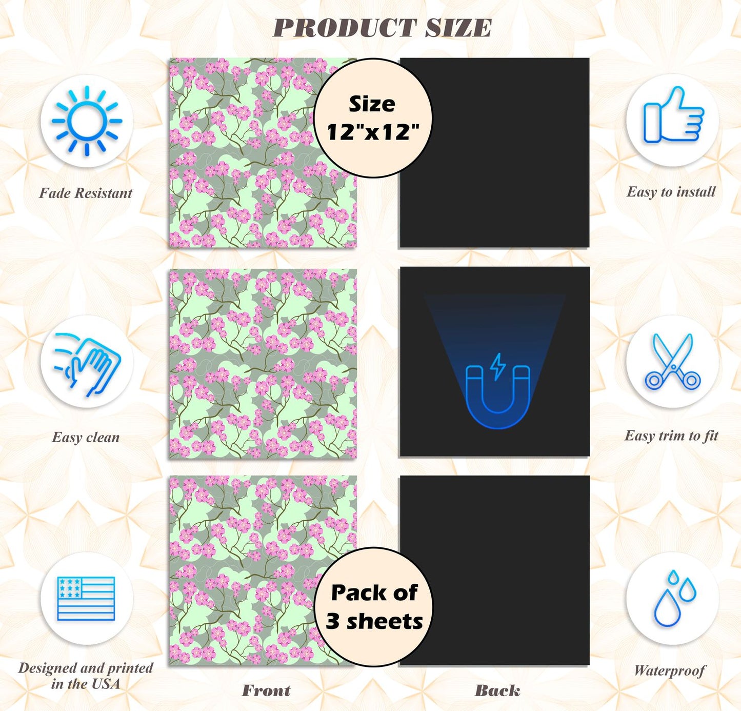 Deluxe School Locker Magnetic Wallpaper - Pack of 3 Sheets - (Flowers) (vg 031)