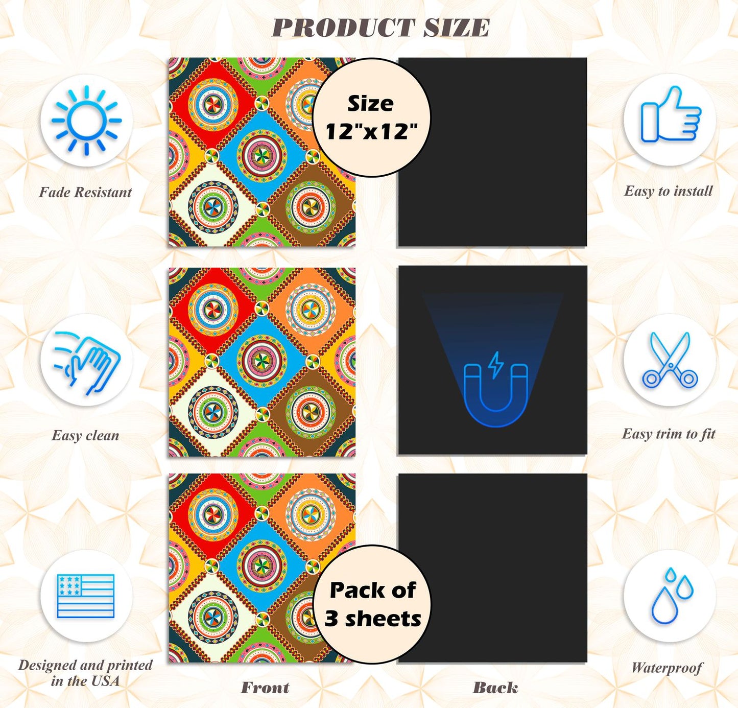 Deluxe School Locker Magnetic Wallpaper - Pack of 3 Sheets - Geometric (vg 019)