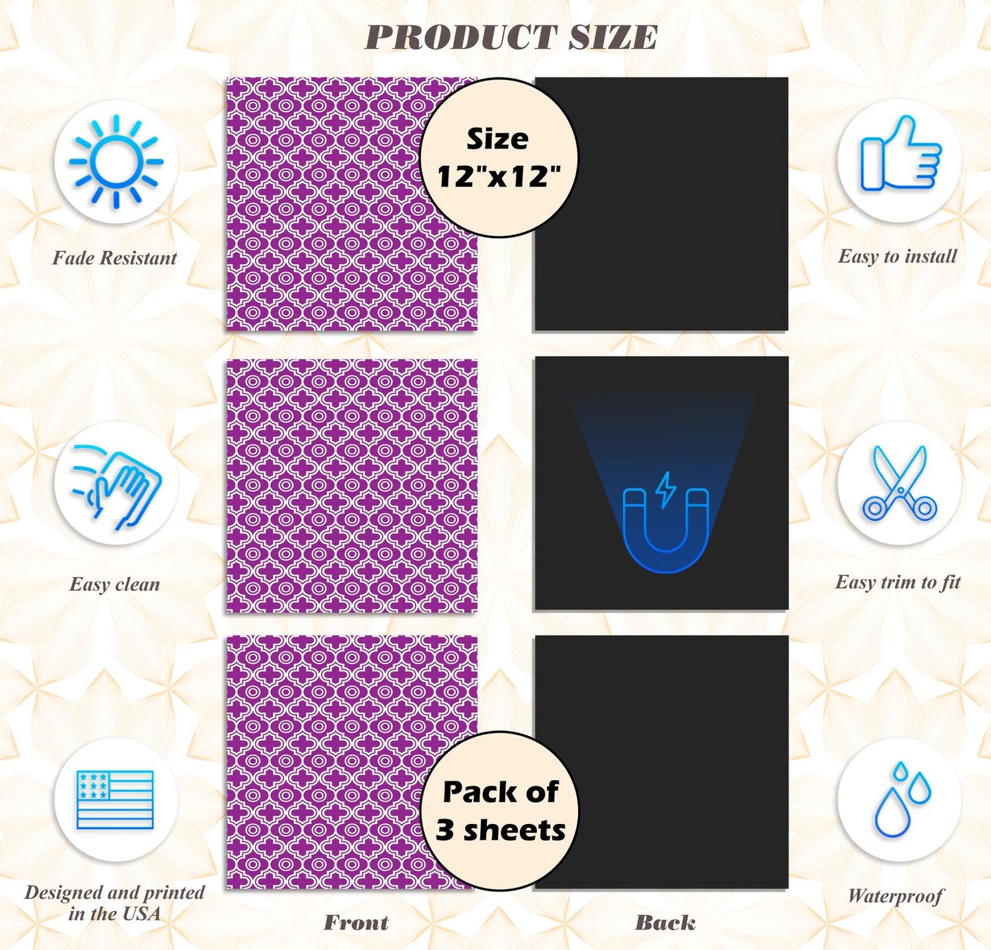 Deluxe School Locker Magnetic Wallpaper - Pack of 3 Sheets - Geometric (vg 014)