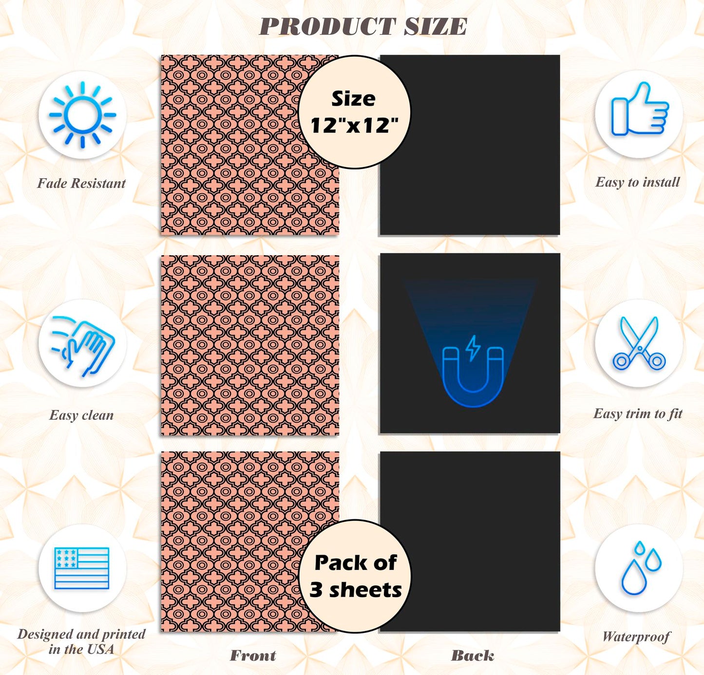 Deluxe School Locker Magnetic Wallpaper - Pack of 3 Sheets - Geometric (vg 010)