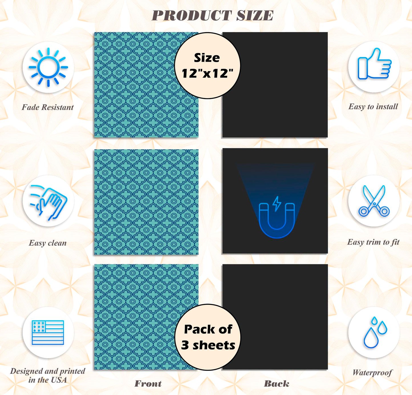 Deluxe School Locker Magnetic Wallpaper - Pack of 3 Sheets - Geometric (vg 011)