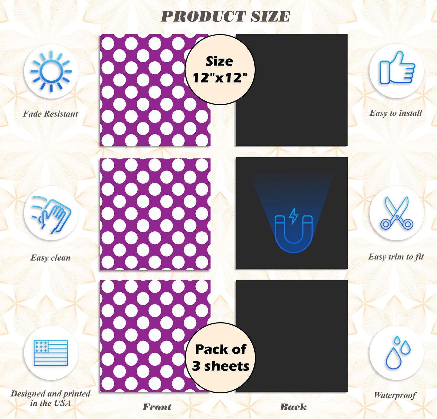 Deluxe School Locker Magnetic Wallpaper - Pack of 3 Sheets - Polka Dot (vg 004)