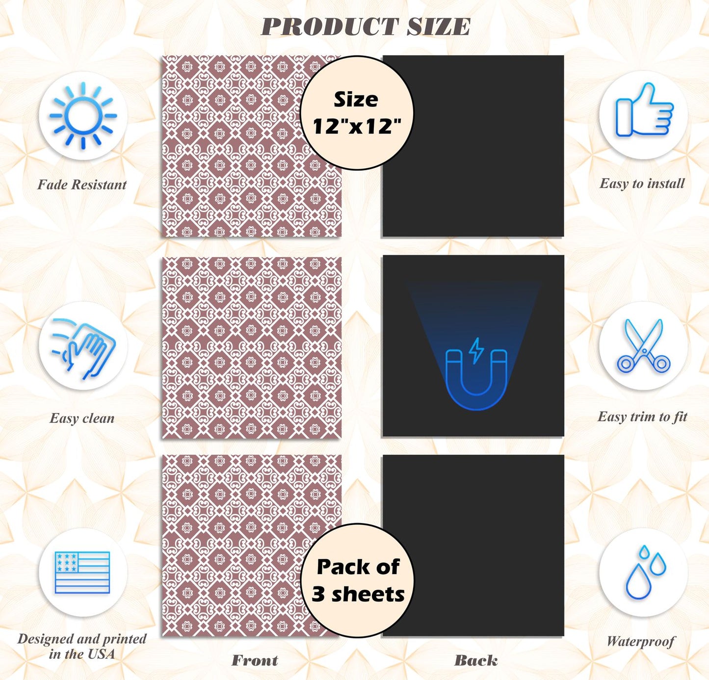 Deluxe School Locker Magnetic Wallpaper - Pack of 3 Sheets - Geometric (vg 008)