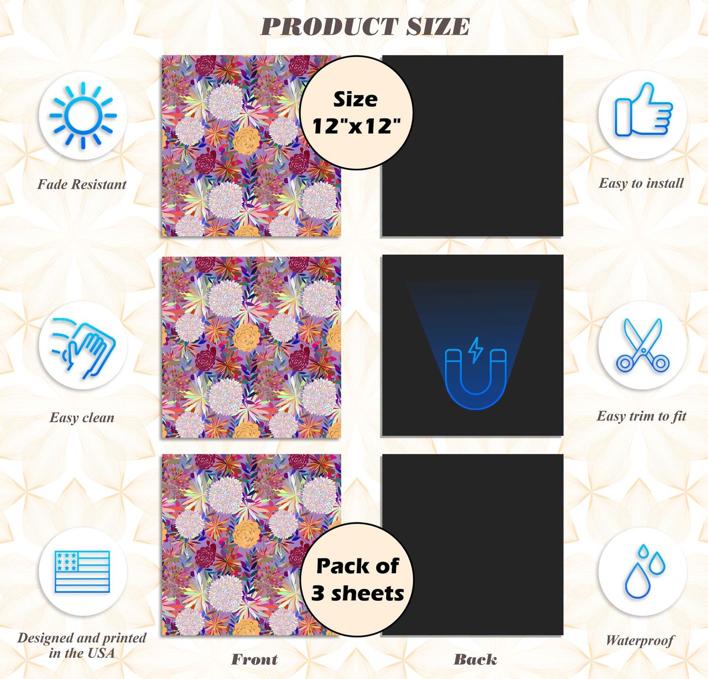 Deluxe School Locker Magnetic Wallpaper - Pack of 3 Sheets - (Flowers) (vg 029)