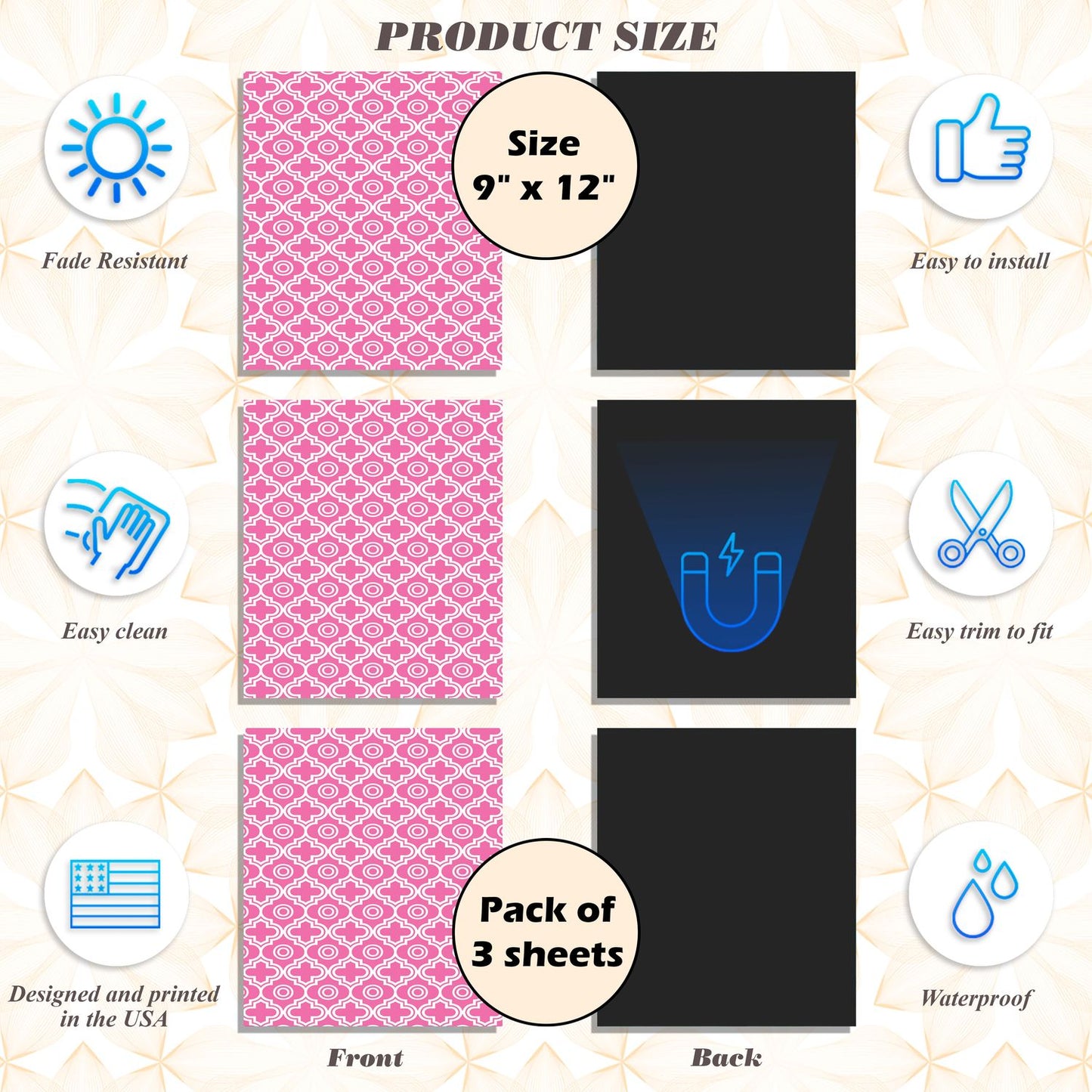 Magnetic Locker Wallpaper - Pack of 3 Sheets - (Geometric) (vg 013)