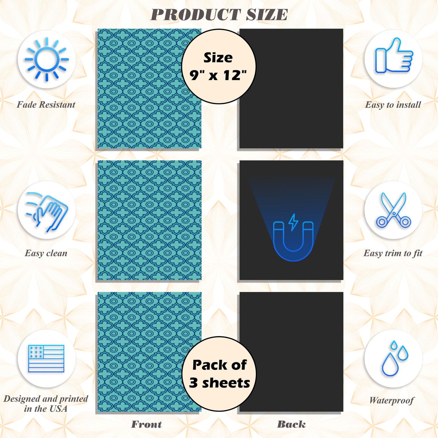 Magnetic Locker Wallpaper - Pack of 3 Sheets - (Geometric) (vg 011)