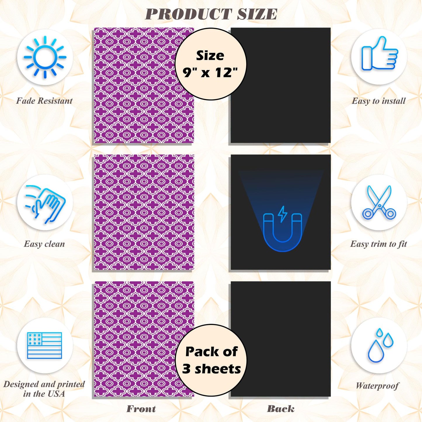 Magnetic Locker Wallpaper - Pack of 3 Sheets - (Geometric) (vg 014)