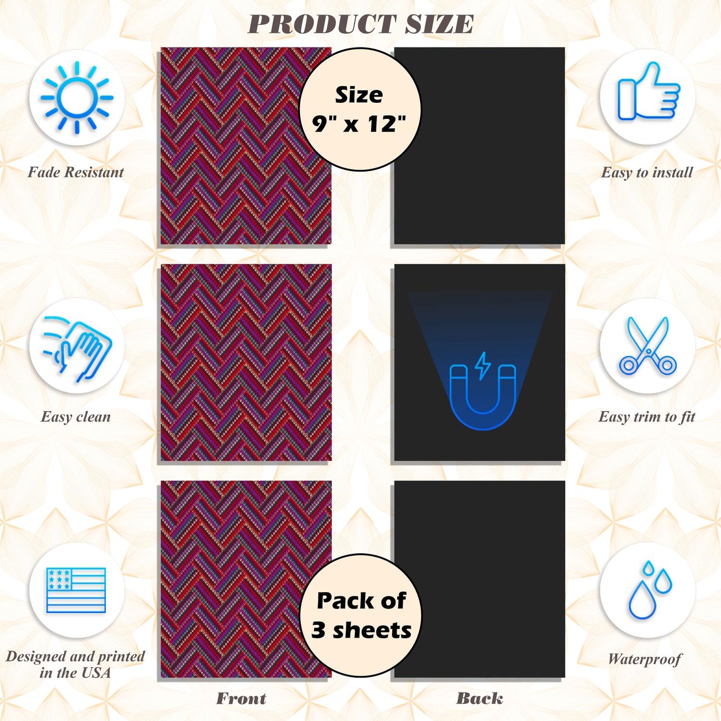 Magnetic Locker Wallpaper (Full sheet Magnetic) - Remove & Reuse Decorative Vinyl - Pack of 3 Sheets (Geometric) (vg 020)