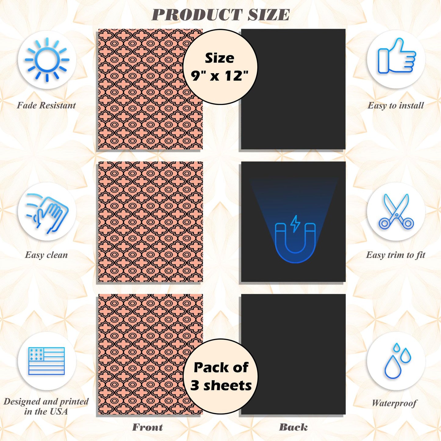 Magnetic Locker Wallpaper - Pack of 3 Sheets - (Geometric) (vg 010)