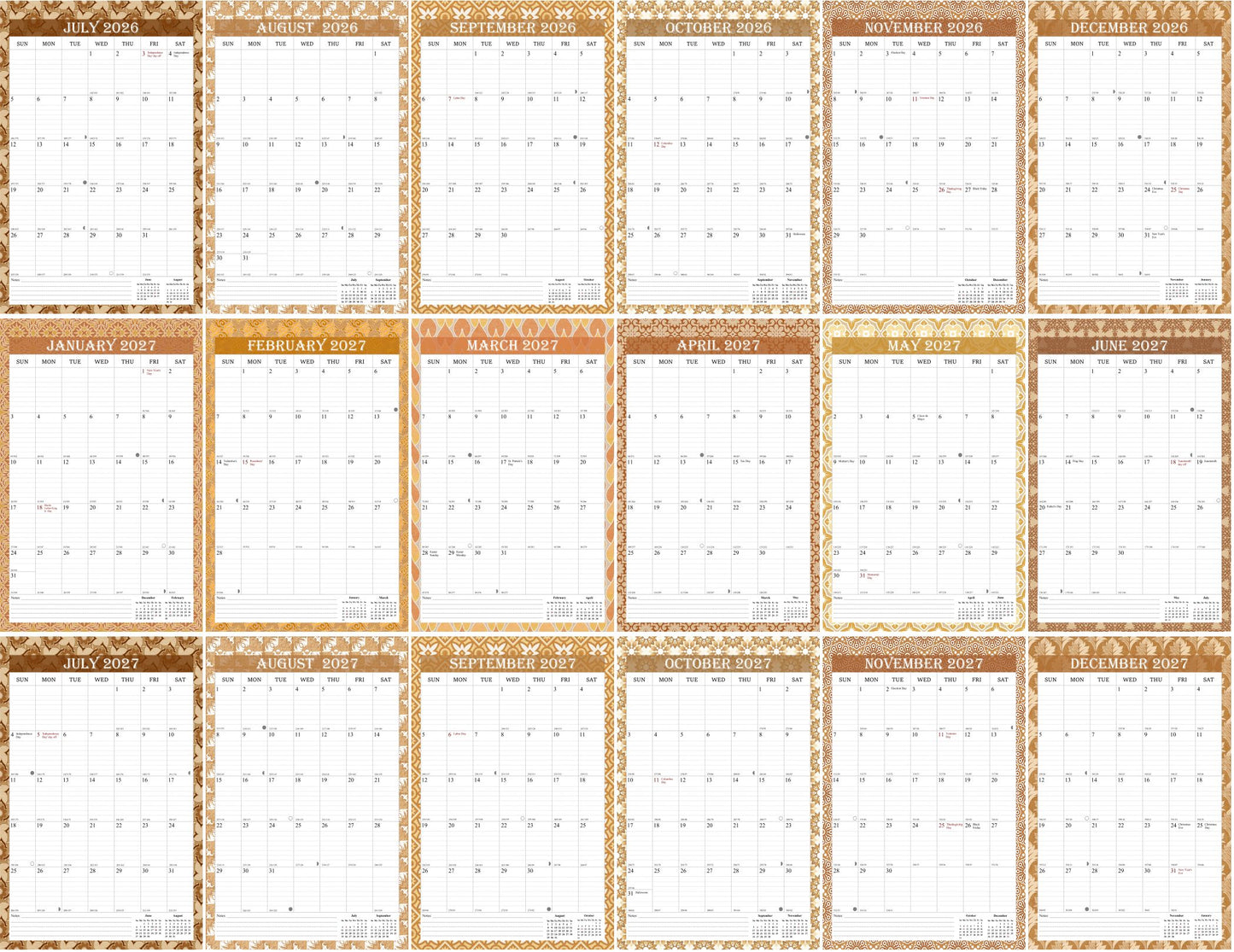 2026-2027 Wall Calendar Spiral-bound Twin-Wire Binding - 18 Months 8.5" x 11" 02