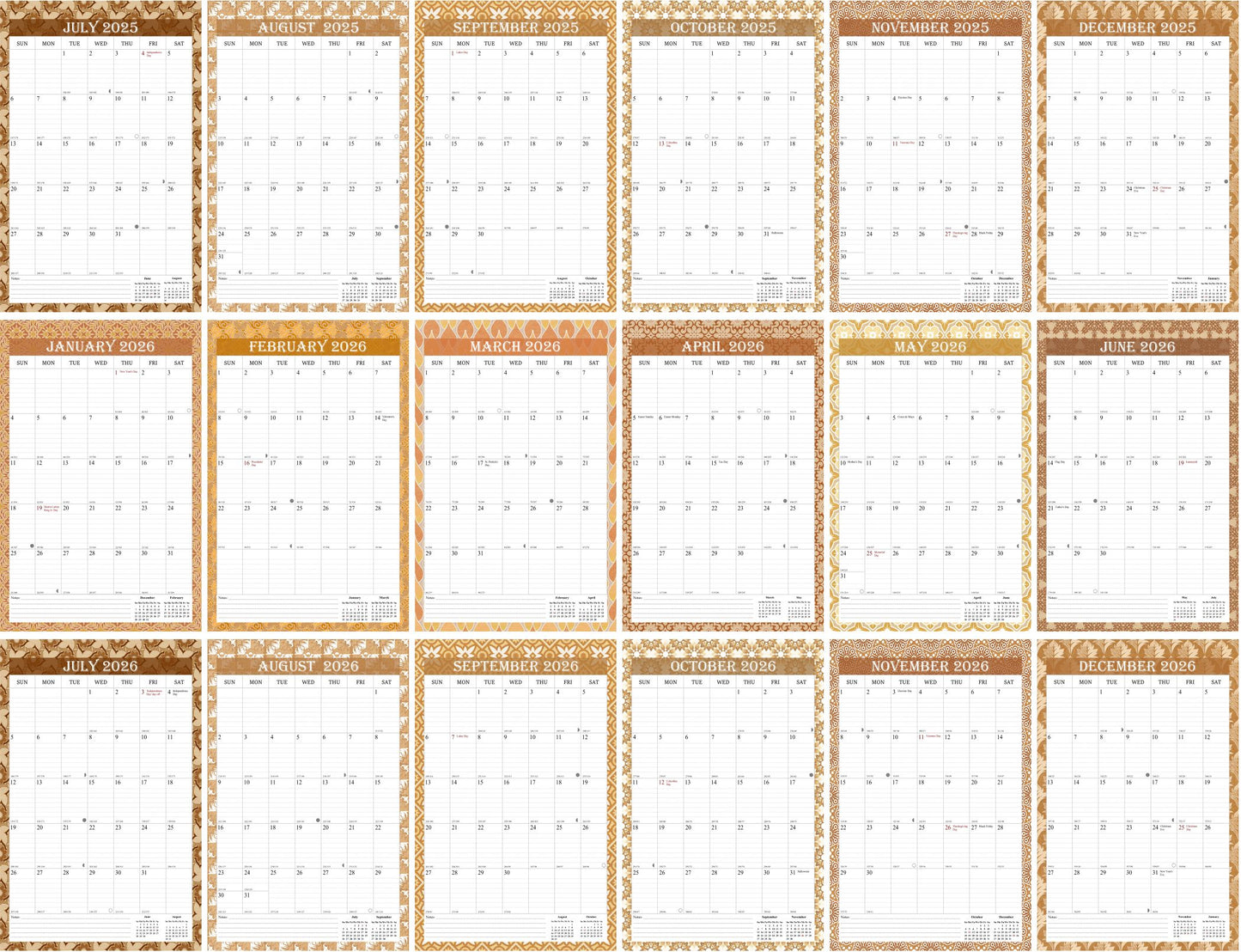 2025-2026 Wall Calendar Spiral-bound Twin-Wire Binding - 18 Months 8.5" x 11" 02