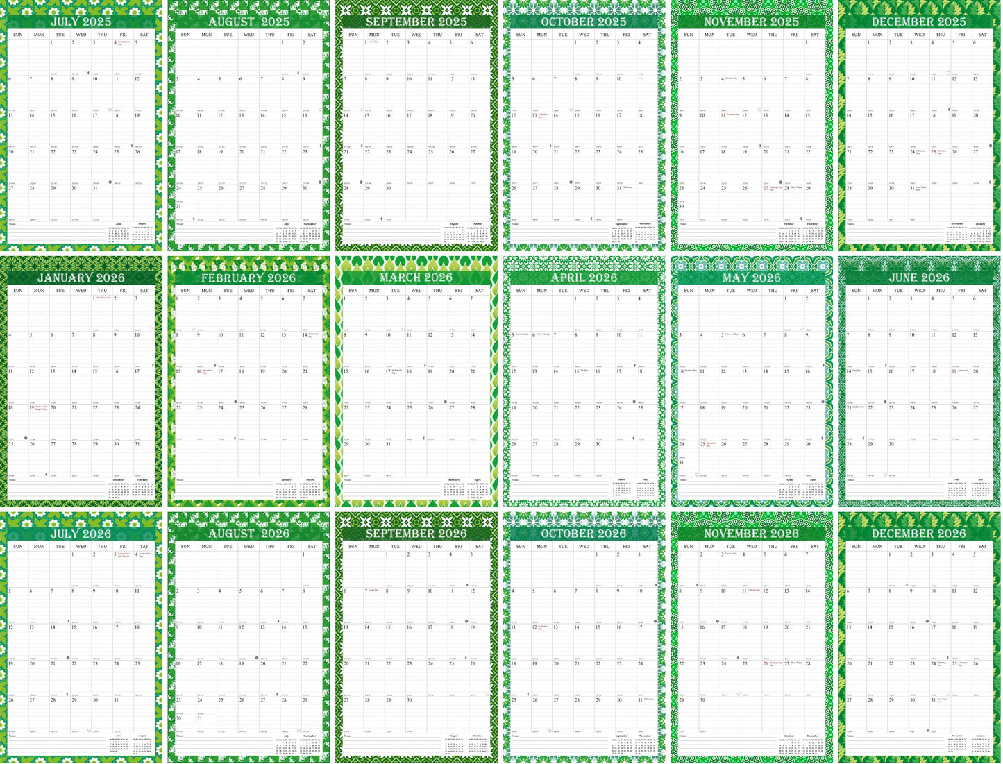 2025-2026 Wall Calendar Spiral-bound Twin-Wire Binding - 18 Months 11" x 17" 013