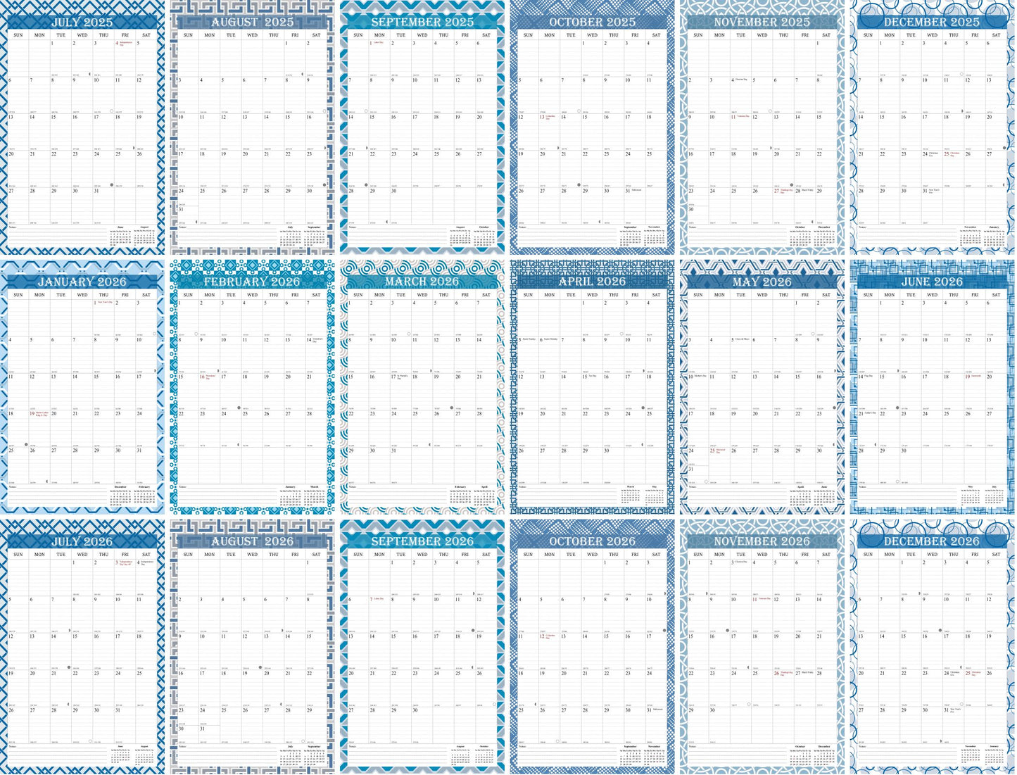 2025-2026 Wall Calendar Spiral-bound Twin-Wire Binding - 18 Months 8.5" x 11" 03