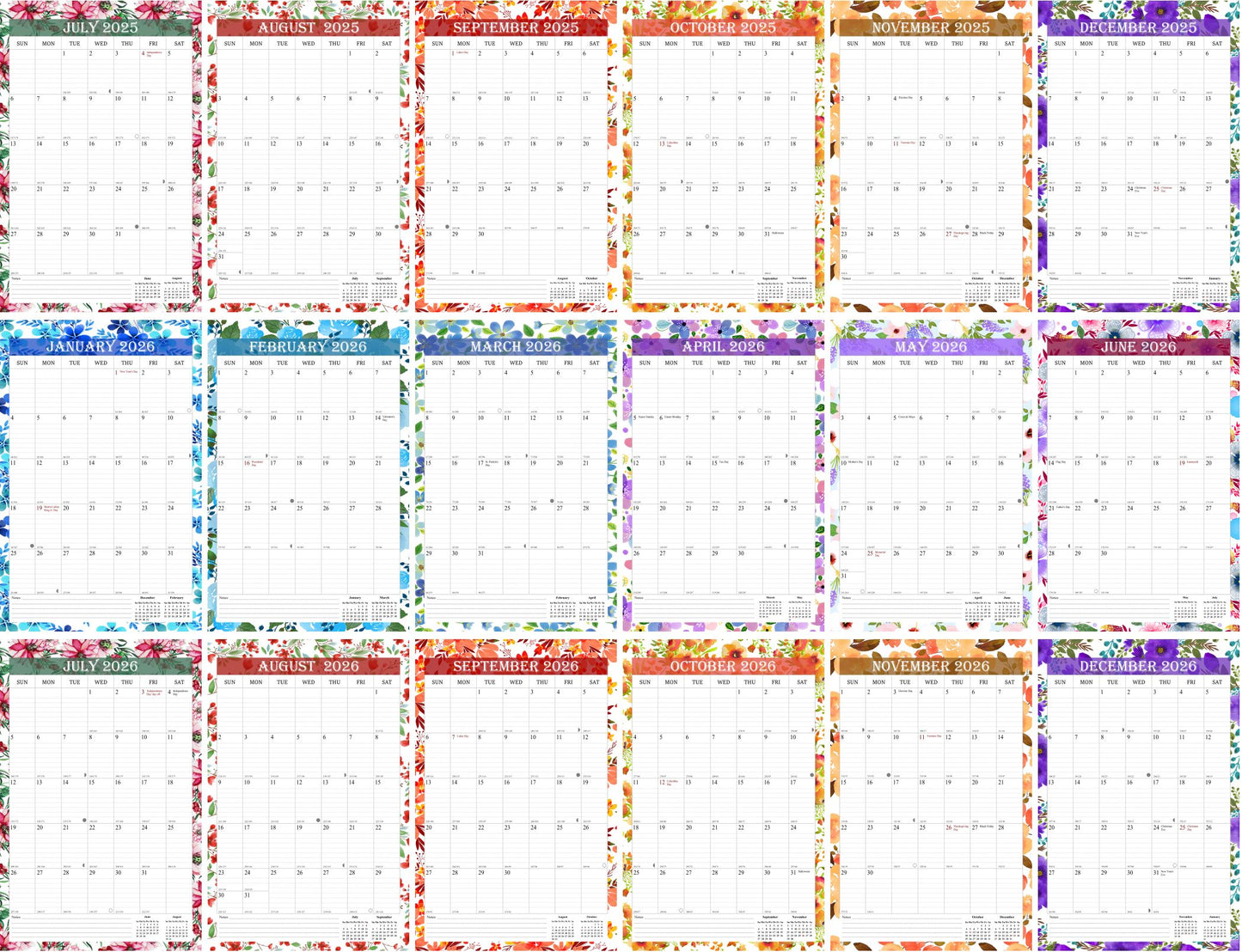 2025-2026 Wall Calendar Spiral-bound Twin-Wire Binding - 18 Months 8.5" x 11" 01