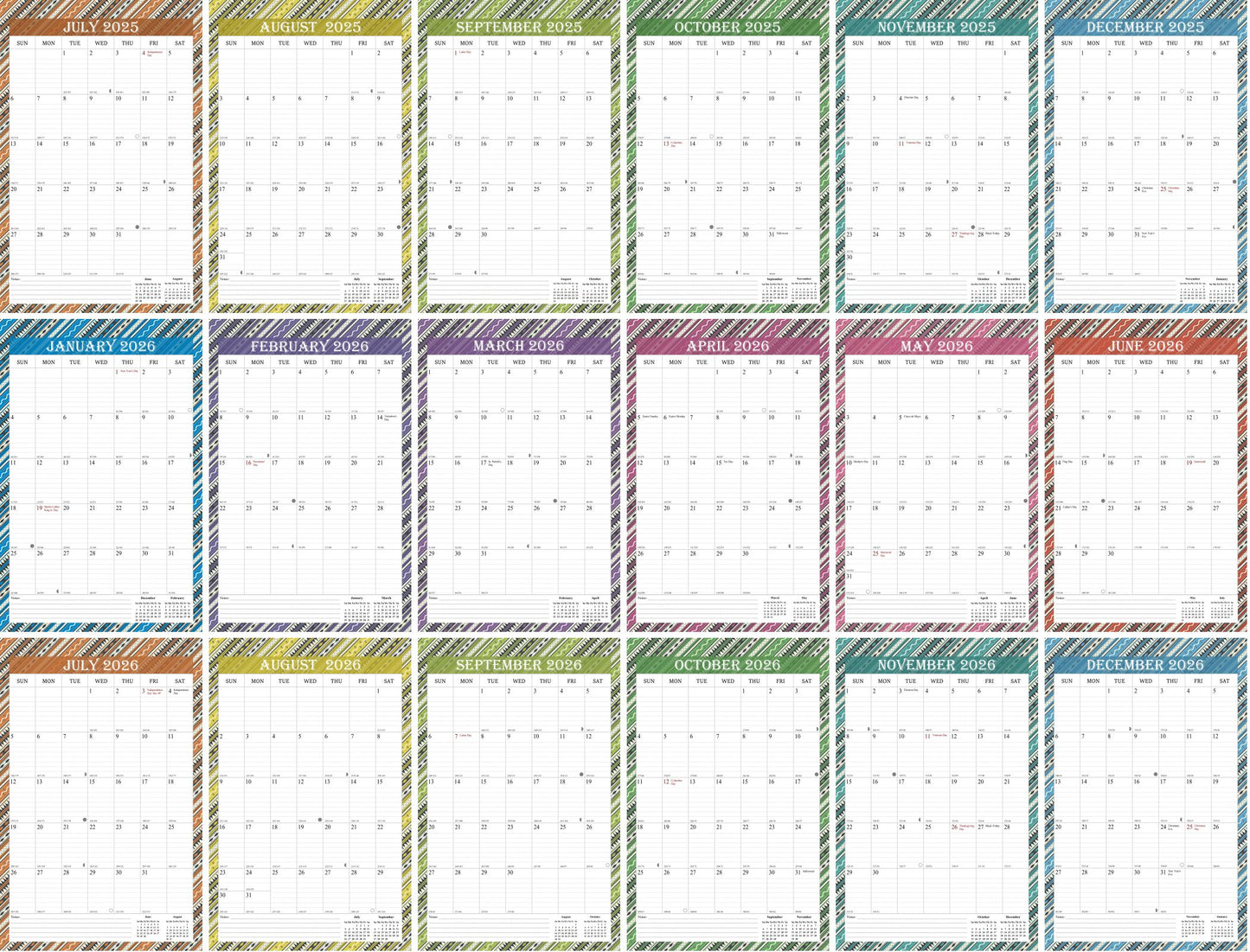 2025-2026 Wall Calendar Spiral-bound Twin-Wire Binding - 18 Months 8.5" x 11" 011