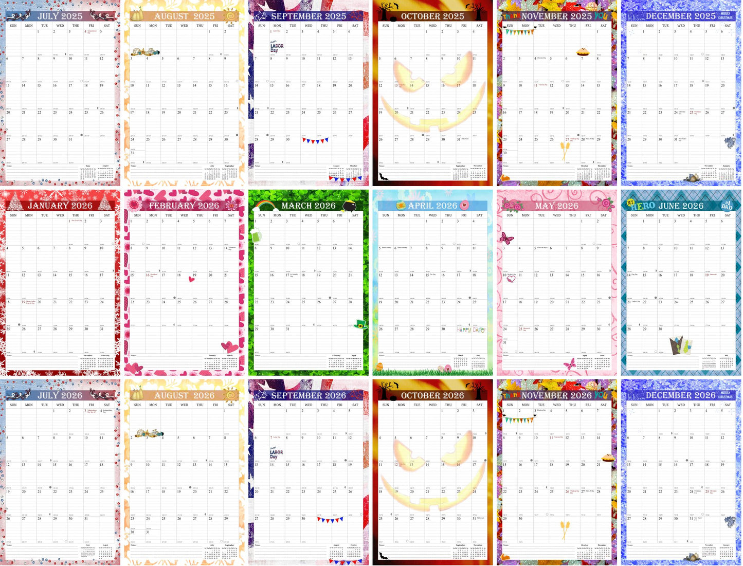 2025-2026 Wall Calendar Spiral-bound Twin-Wire Binding - 18 Months 8.5" x 11" 012