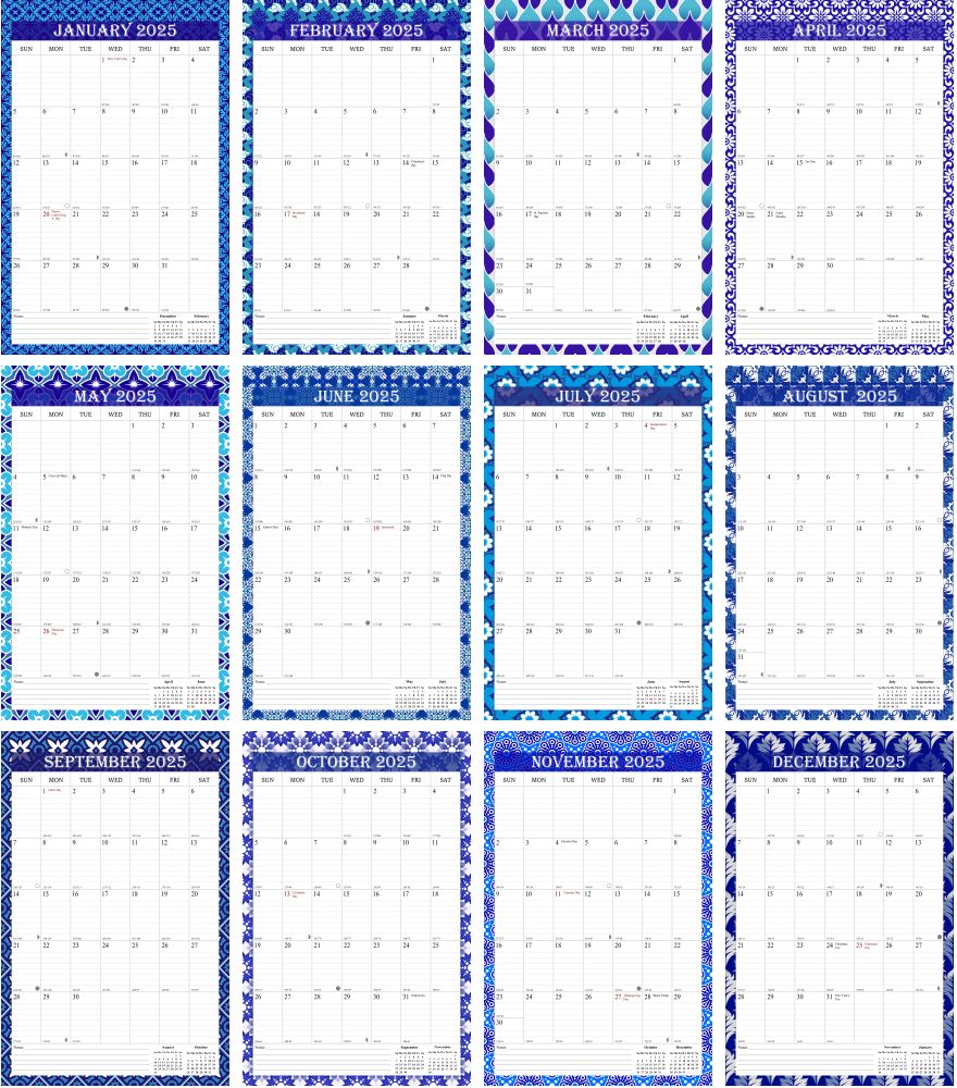 2025 Wall Calendar Spiral-Bound Twin-Wire Binding - 12 Months 14