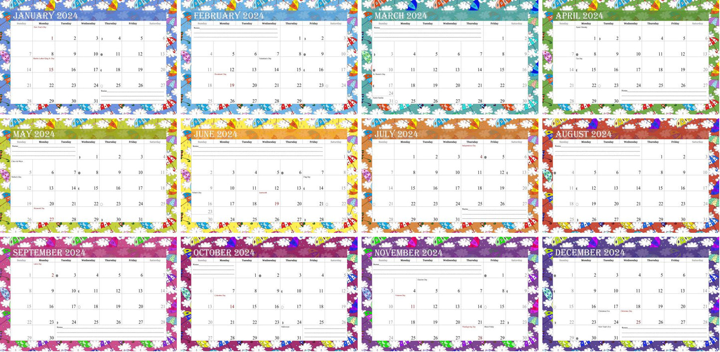 2024 Photo Frame Wall Spiral-bound Calendar (Add Your Own Photos) - 12 Months Desktop/Wall Calendar/Planner - (Edition #14)