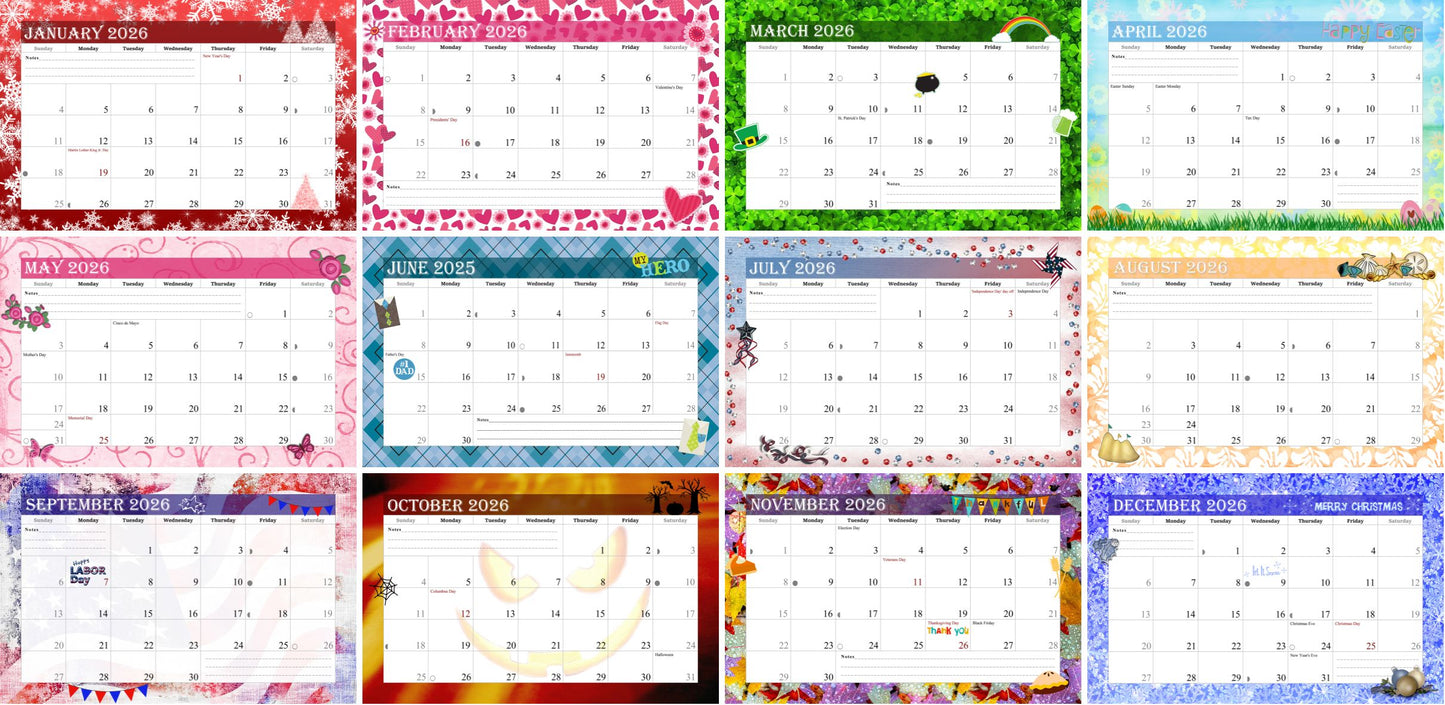 2026 Photo Frame Wall Spiral-bound Calendar (Add Your Own Photos) - 12 Months Desktop/Wall Calendar/Planner - (Edition #08)