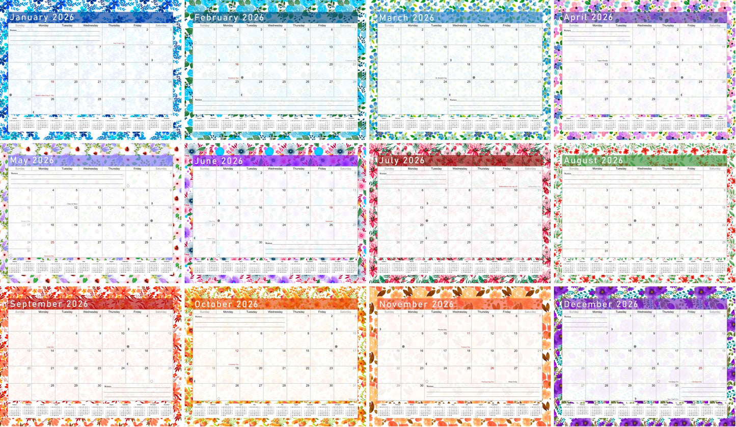 2025-2026 Monthly Spiral-Bound Wall / Desk Calendar - Desktop / Wall Blotter Calendar / Planner - (Edition #22)