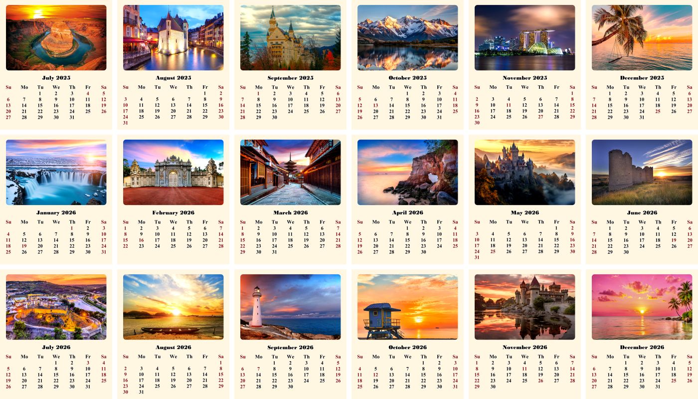 2025-2026 CD-Style Desk Calendar 18 Months Calendar (Sunset&Sunrise)