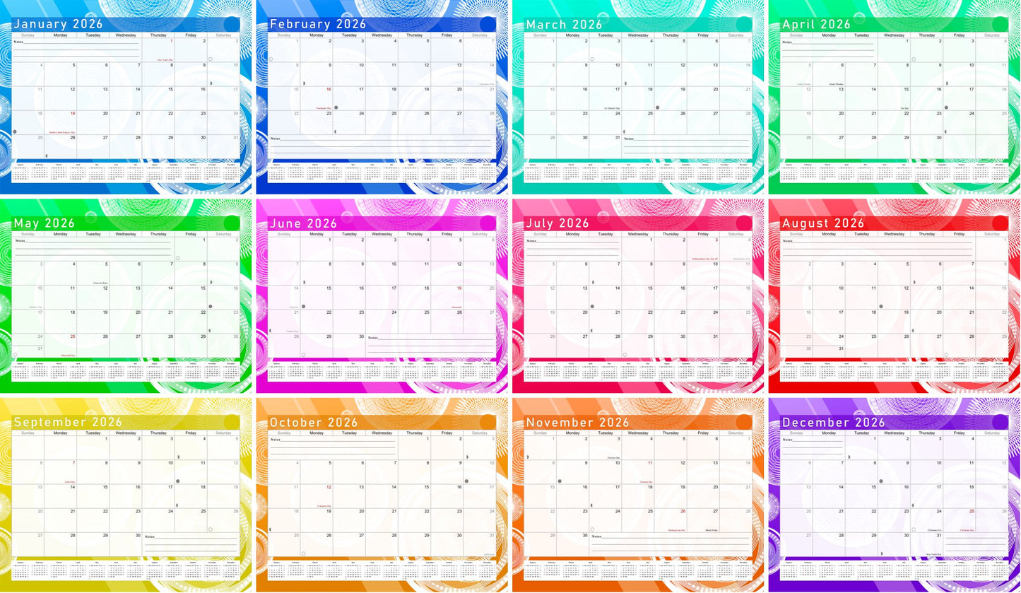 2025-2026 Monthly Spiral-Bound Wall / Desk Calendar - Desktop / Wall Blotter Calendar / Planner - (Edition #02)