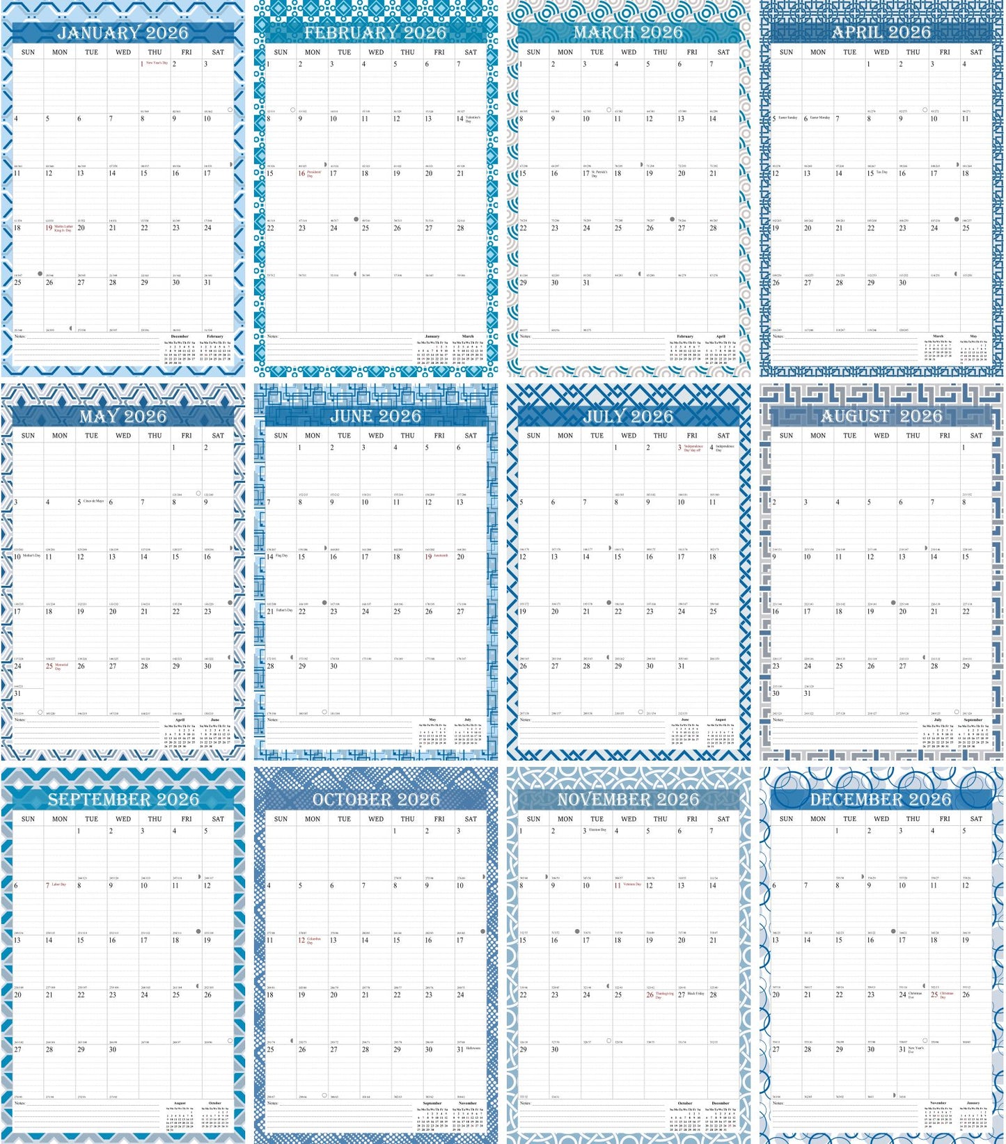 2026 Wall Calendar Spiral-Bound Twin-Wire Binding - 12 Months 03