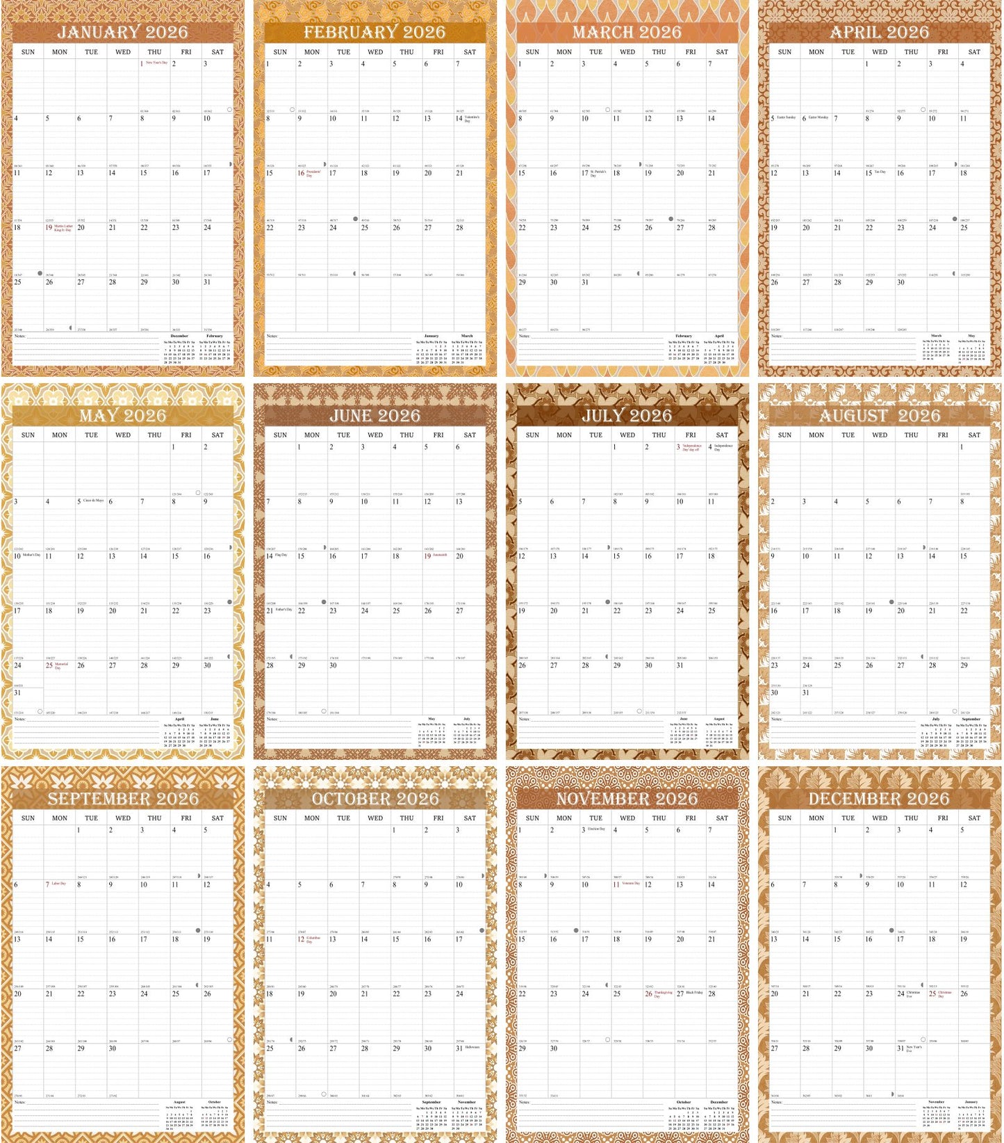 2026 Wall Calendar Spiral-Bound Twin-Wire Binding - 12 Months 02